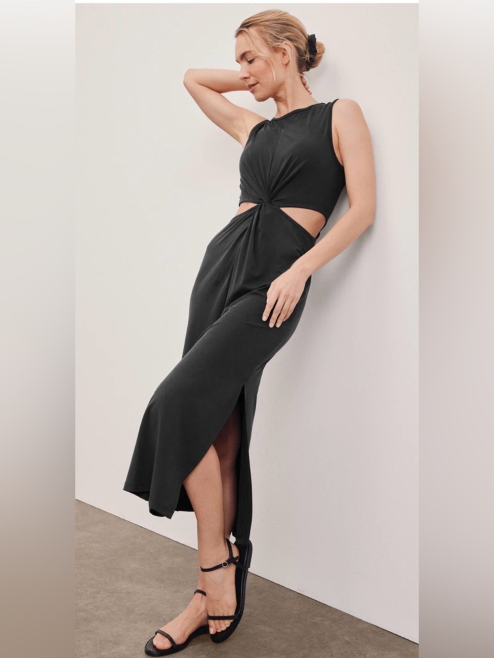 Beyond Yoga Black Twist-Knot Cutout Midi Dress M - Picture 2 of 15